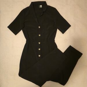 Divided Black Short-Sleeve Button-Front Jumpsuit Size 4